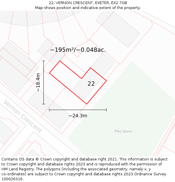 22, VERNON CRESCENT, EXETER, EX2 7GB: Plot and title map