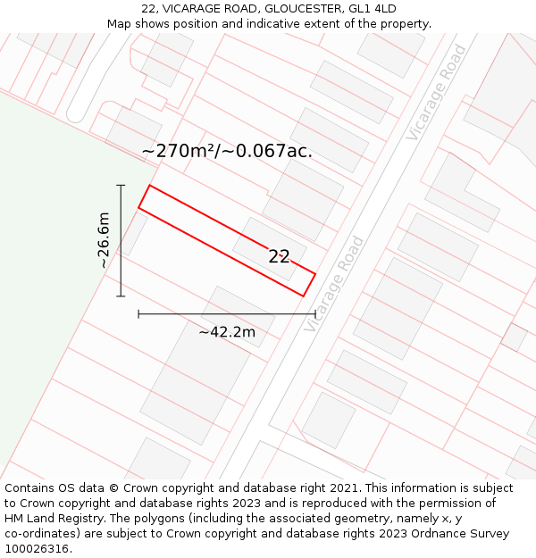 22, VICARAGE ROAD, GLOUCESTER, GL1 4LD: Plot and title map