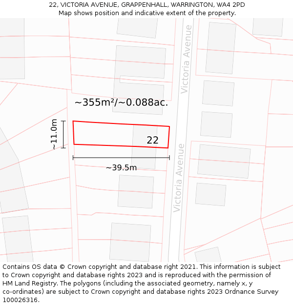 22, VICTORIA AVENUE, GRAPPENHALL, WARRINGTON, WA4 2PD: Plot and title map