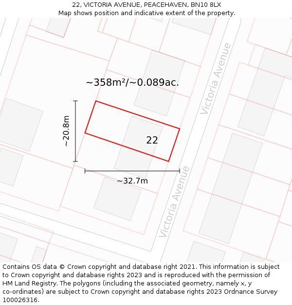 22, VICTORIA AVENUE, PEACEHAVEN, BN10 8LX: Plot and title map