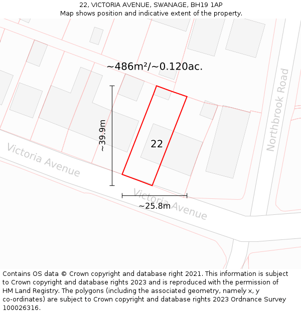 22, VICTORIA AVENUE, SWANAGE, BH19 1AP: Plot and title map