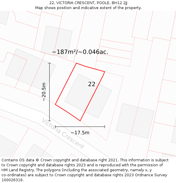 22, VICTORIA CRESCENT, POOLE, BH12 2JJ: Plot and title map