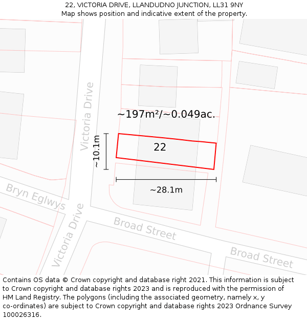 22, VICTORIA DRIVE, LLANDUDNO JUNCTION, LL31 9NY: Plot and title map