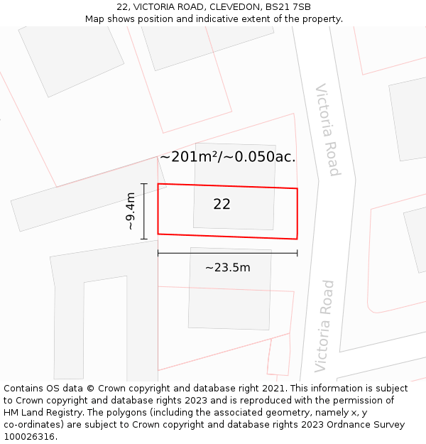 22, VICTORIA ROAD, CLEVEDON, BS21 7SB: Plot and title map