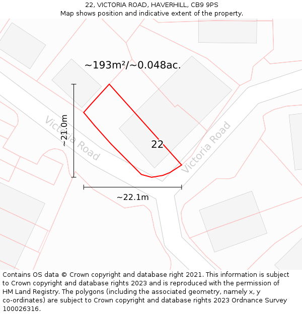 22, VICTORIA ROAD, HAVERHILL, CB9 9PS: Plot and title map