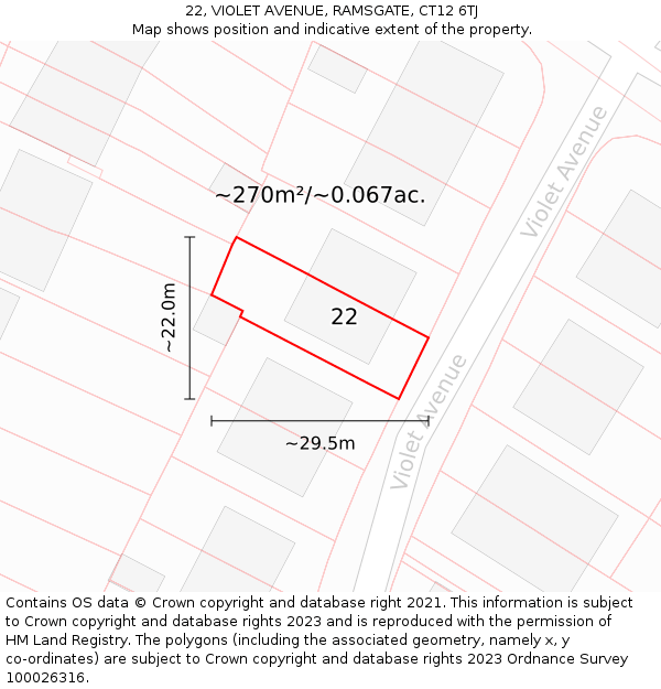 22, VIOLET AVENUE, RAMSGATE, CT12 6TJ: Plot and title map