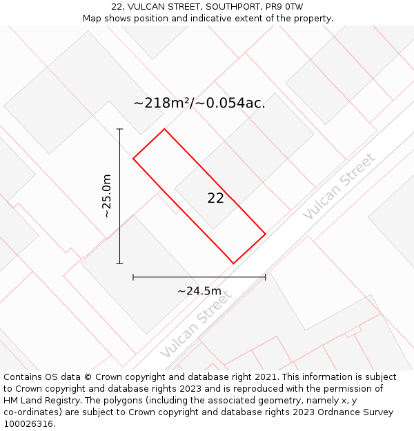 22, VULCAN STREET, SOUTHPORT, PR9 0TW: Plot and title map