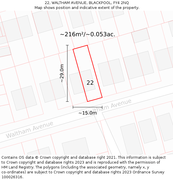 22, WALTHAM AVENUE, BLACKPOOL, FY4 2NQ: Plot and title map