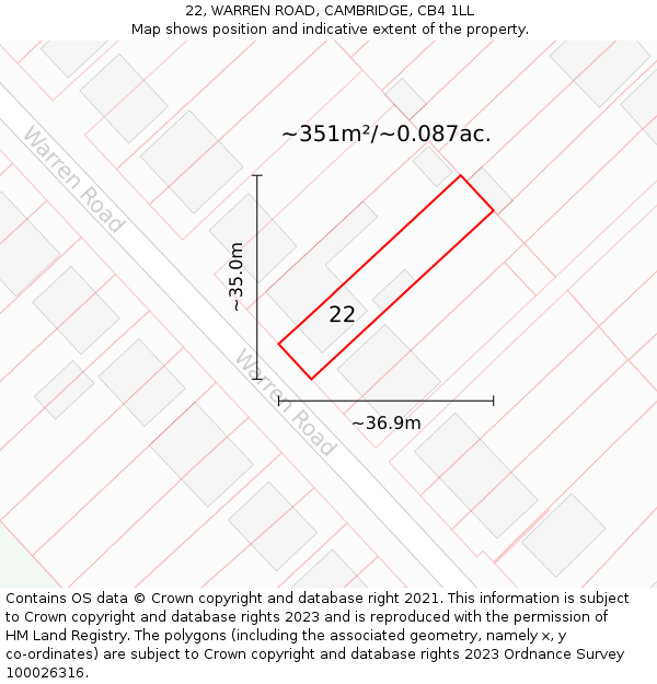 22, WARREN ROAD, CAMBRIDGE, CB4 1LL: Plot and title map