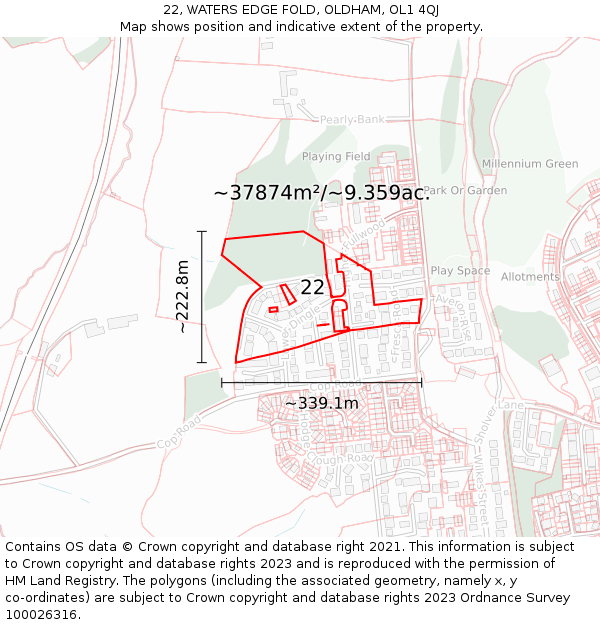 22, WATERS EDGE FOLD, OLDHAM, OL1 4QJ: Plot and title map