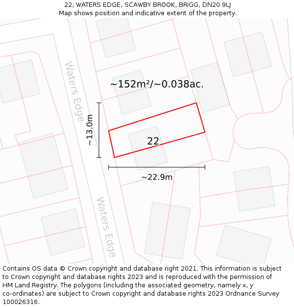 22, WATERS EDGE, SCAWBY BROOK, BRIGG, DN20 9LJ: Plot and title map