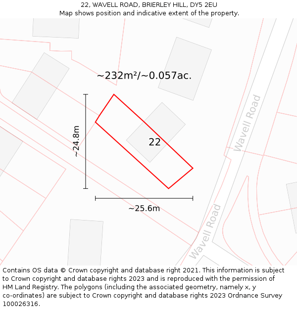 22, WAVELL ROAD, BRIERLEY HILL, DY5 2EU: Plot and title map