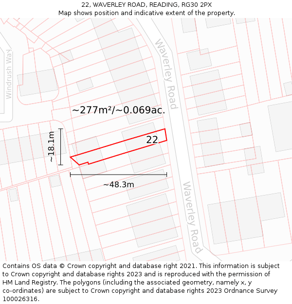 22, WAVERLEY ROAD, READING, RG30 2PX: Plot and title map