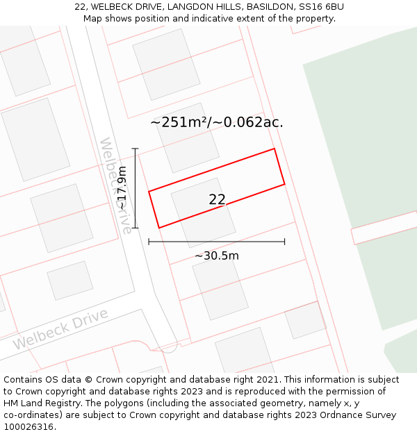 22, WELBECK DRIVE, LANGDON HILLS, BASILDON, SS16 6BU: Plot and title map