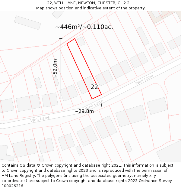 22, WELL LANE, NEWTON, CHESTER, CH2 2HL: Plot and title map