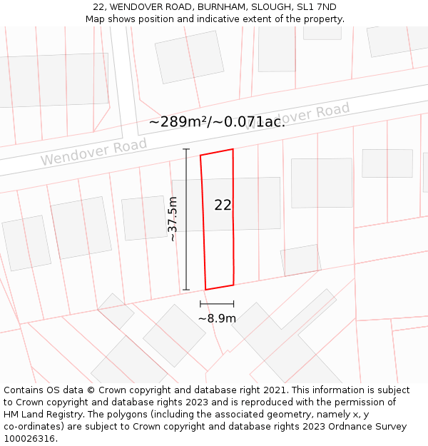 22, WENDOVER ROAD, BURNHAM, SLOUGH, SL1 7ND: Plot and title map