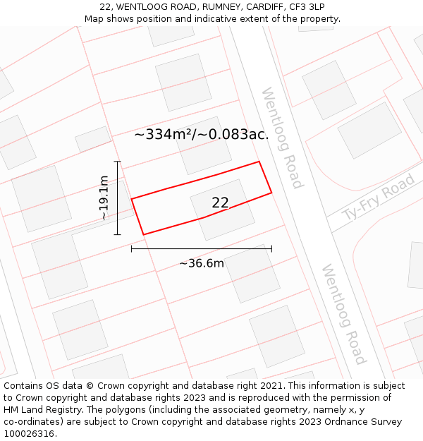 22, WENTLOOG ROAD, RUMNEY, CARDIFF, CF3 3LP: Plot and title map