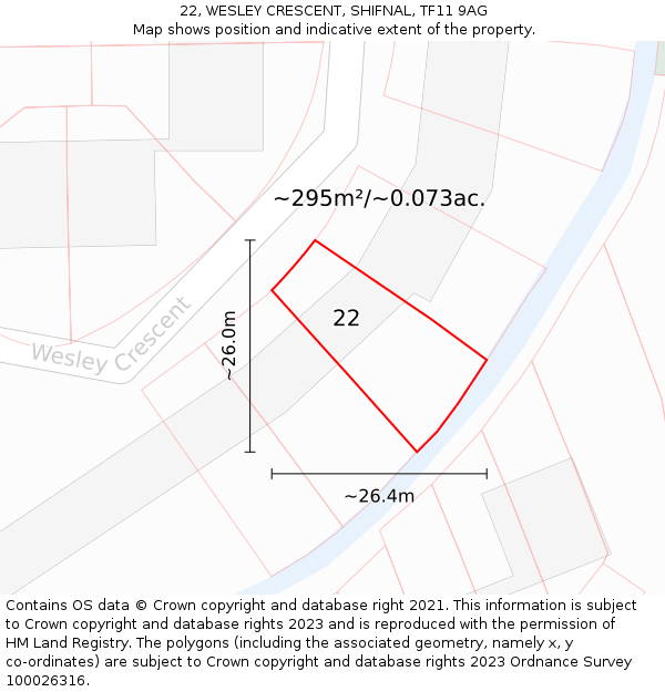 22, WESLEY CRESCENT, SHIFNAL, TF11 9AG: Plot and title map