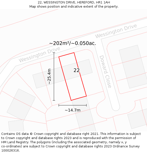 22, WESSINGTON DRIVE, HEREFORD, HR1 1AH: Plot and title map