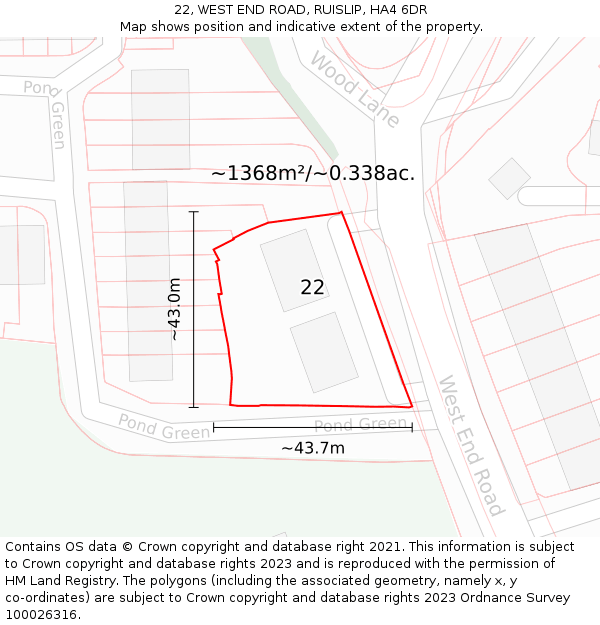 22, WEST END ROAD, RUISLIP, HA4 6DR: Plot and title map