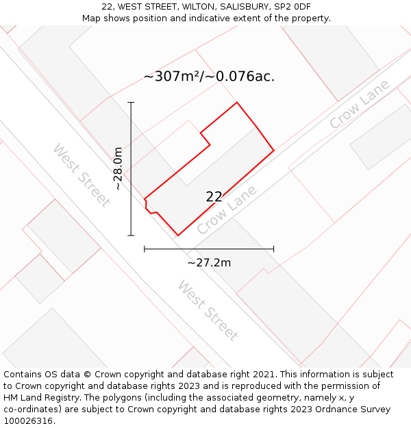 22, WEST STREET, WILTON, SALISBURY, SP2 0DF: Plot and title map