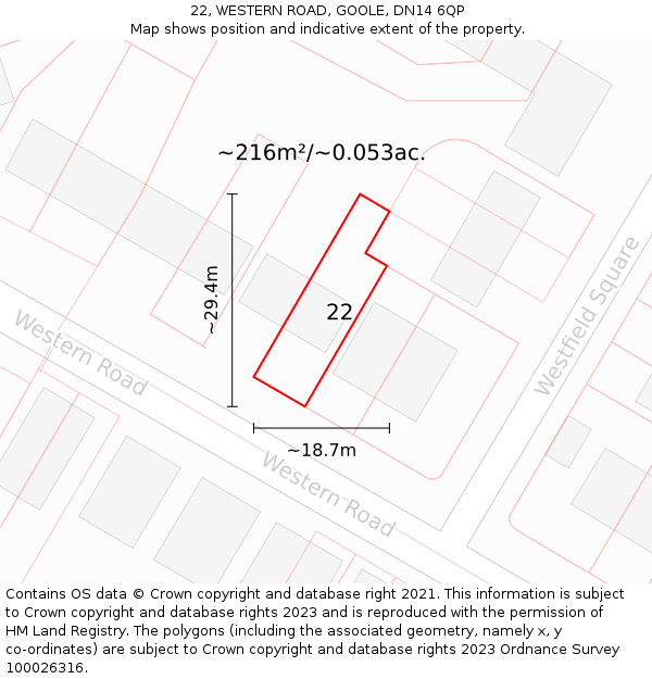 22, WESTERN ROAD, GOOLE, DN14 6QP: Plot and title map