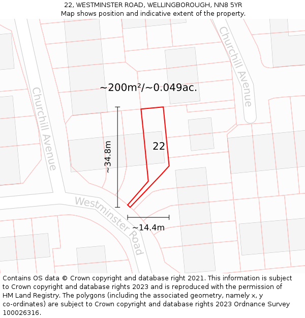 22, WESTMINSTER ROAD, WELLINGBOROUGH, NN8 5YR: Plot and title map