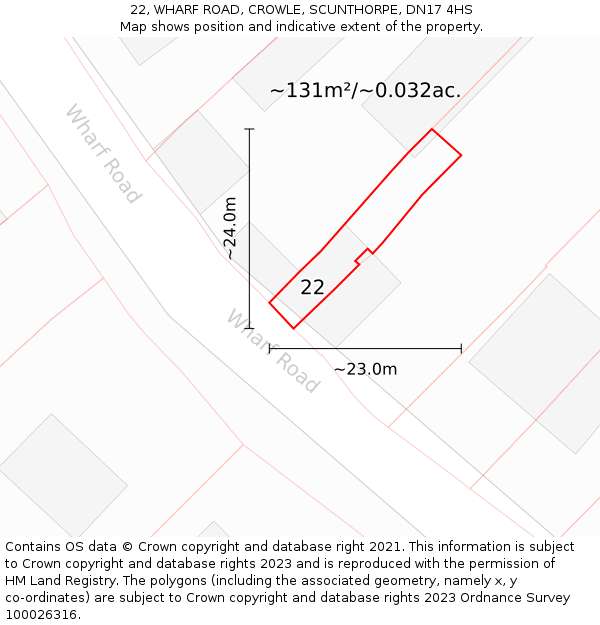 22, WHARF ROAD, CROWLE, SCUNTHORPE, DN17 4HS: Plot and title map