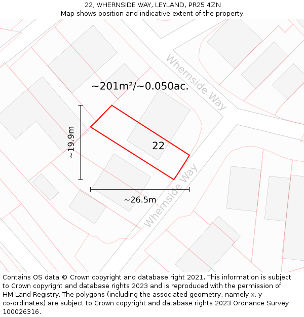 22, WHERNSIDE WAY, LEYLAND, PR25 4ZN: Plot and title map