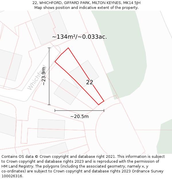 22, WHICHFORD, GIFFARD PARK, MILTON KEYNES, MK14 5JH: Plot and title map