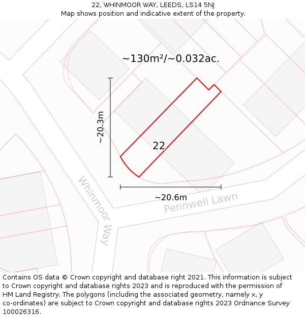 22, WHINMOOR WAY, LEEDS, LS14 5NJ: Plot and title map