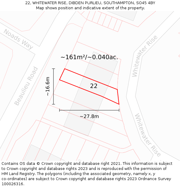 22, WHITEWATER RISE, DIBDEN PURLIEU, SOUTHAMPTON, SO45 4BY: Plot and title map