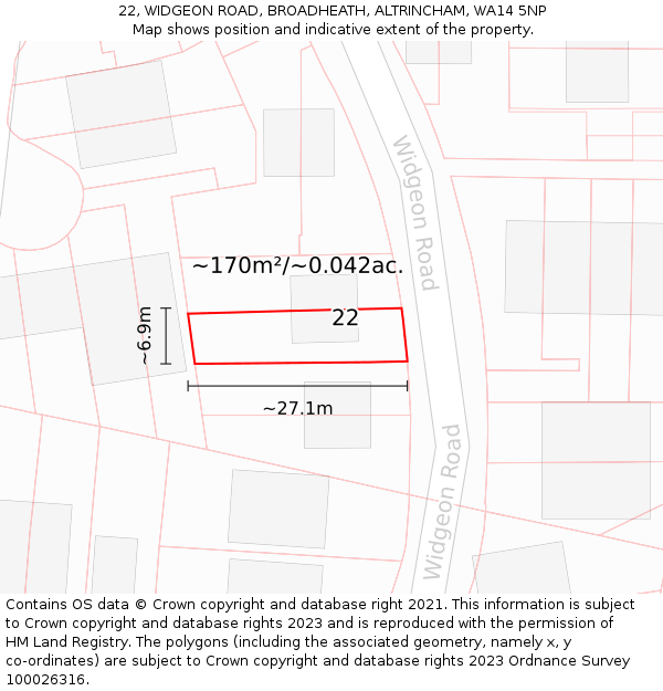 22, WIDGEON ROAD, BROADHEATH, ALTRINCHAM, WA14 5NP: Plot and title map