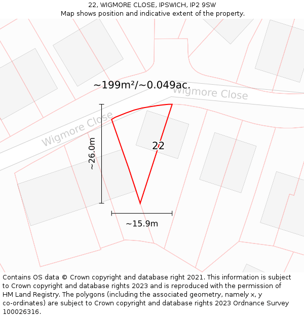 22, WIGMORE CLOSE, IPSWICH, IP2 9SW: Plot and title map