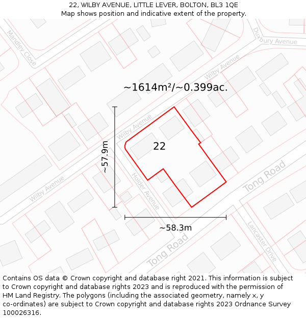 22, WILBY AVENUE, LITTLE LEVER, BOLTON, BL3 1QE: Plot and title map