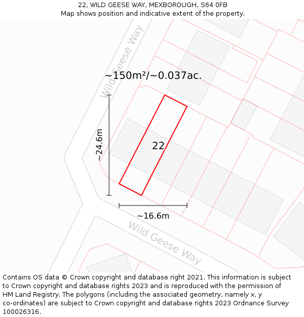 22, WILD GEESE WAY, MEXBOROUGH, S64 0FB: Plot and title map