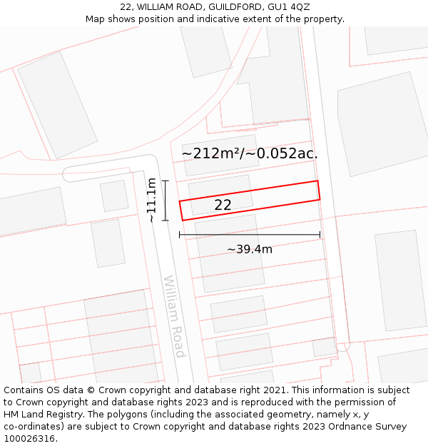 22, WILLIAM ROAD, GUILDFORD, GU1 4QZ: Plot and title map