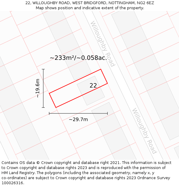 22, WILLOUGHBY ROAD, WEST BRIDGFORD, NOTTINGHAM, NG2 6EZ: Plot and title map