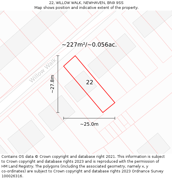 22, WILLOW WALK, NEWHAVEN, BN9 9SS: Plot and title map