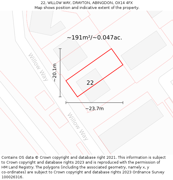 22, WILLOW WAY, DRAYTON, ABINGDON, OX14 4FX: Plot and title map