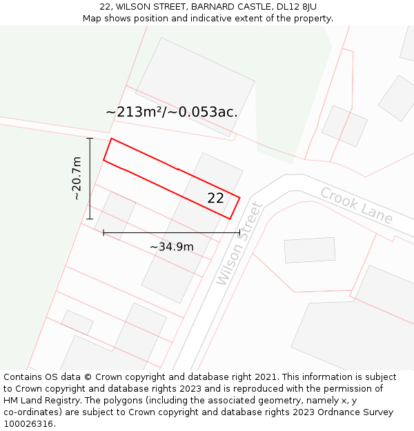 22, WILSON STREET, BARNARD CASTLE, DL12 8JU: Plot and title map