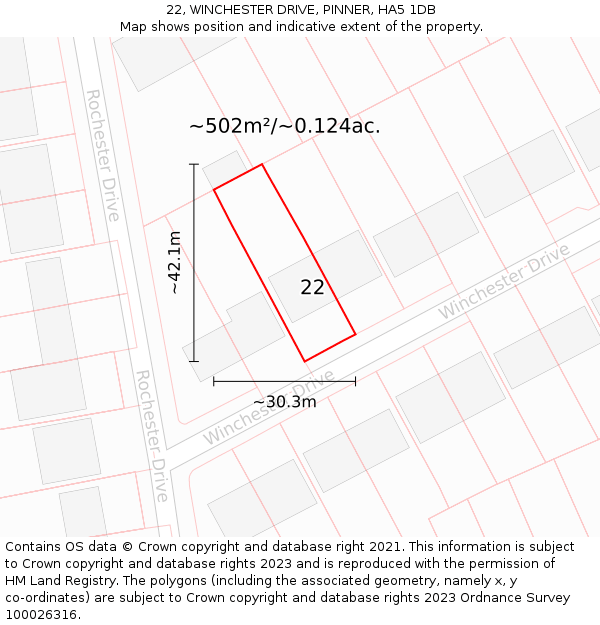 22, WINCHESTER DRIVE, PINNER, HA5 1DB: Plot and title map