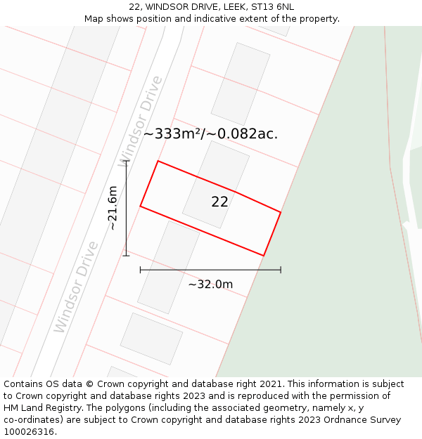 22, WINDSOR DRIVE, LEEK, ST13 6NL: Plot and title map