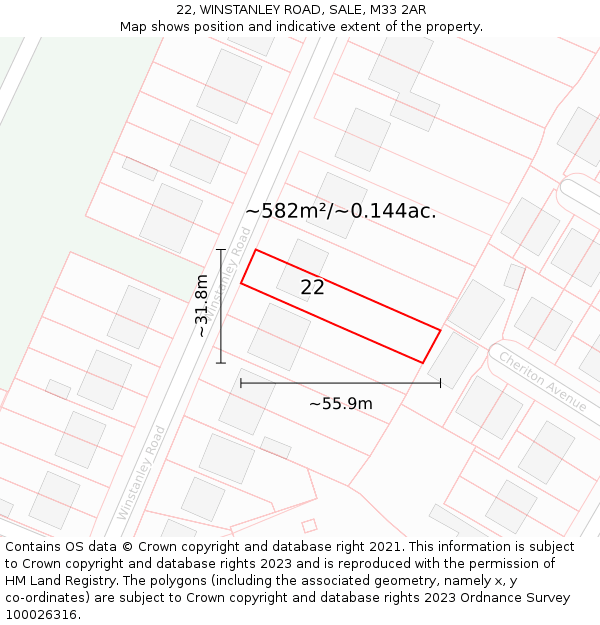 22, WINSTANLEY ROAD, SALE, M33 2AR: Plot and title map