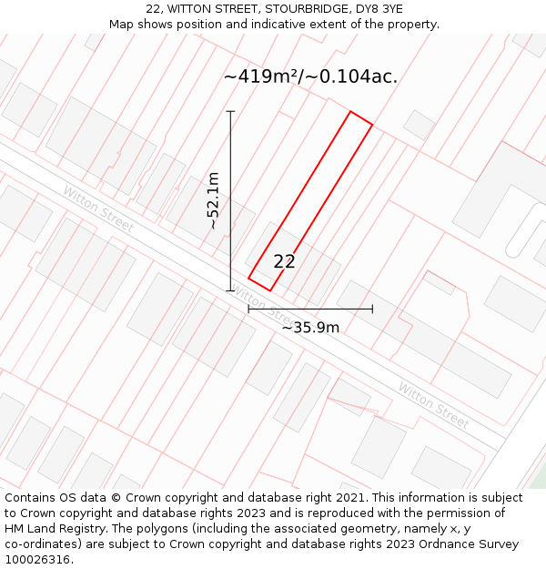 22, WITTON STREET, STOURBRIDGE, DY8 3YE: Plot and title map