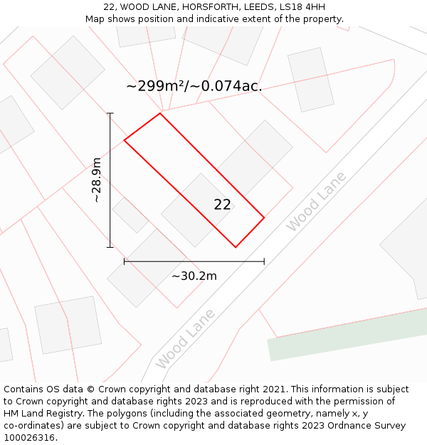 22, WOOD LANE, HORSFORTH, LEEDS, LS18 4HH: Plot and title map