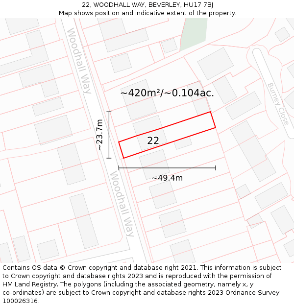 22, WOODHALL WAY, BEVERLEY, HU17 7BJ: Plot and title map