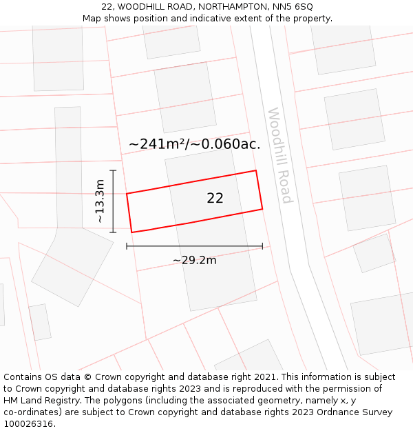 22, WOODHILL ROAD, NORTHAMPTON, NN5 6SQ: Plot and title map