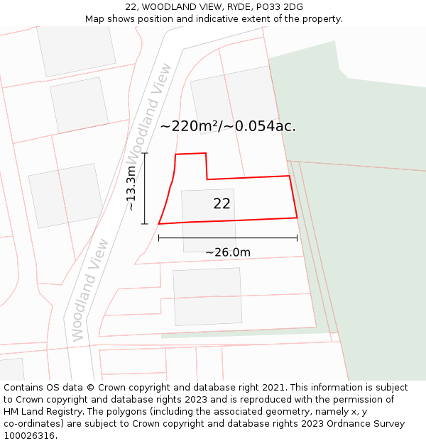 22, WOODLAND VIEW, RYDE, PO33 2DG: Plot and title map