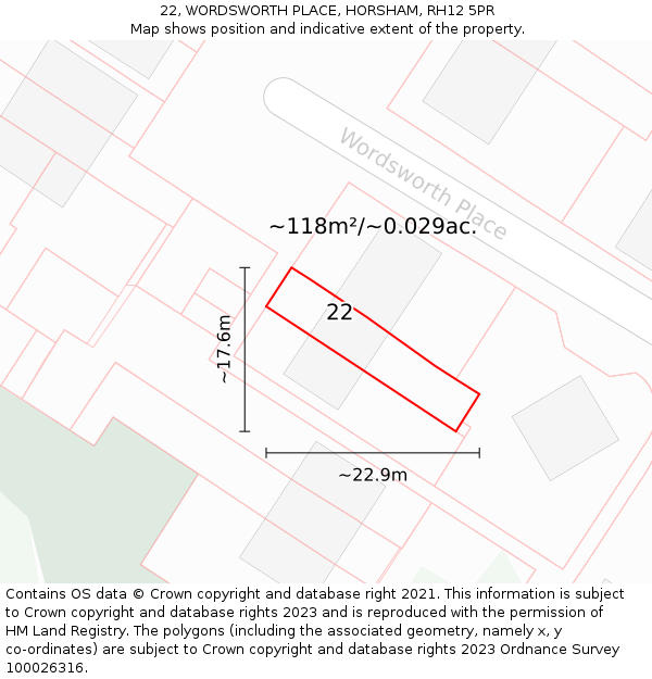 22, WORDSWORTH PLACE, HORSHAM, RH12 5PR: Plot and title map